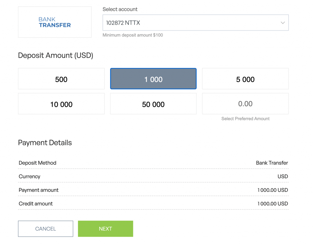 Making a deposit at IFC Markets