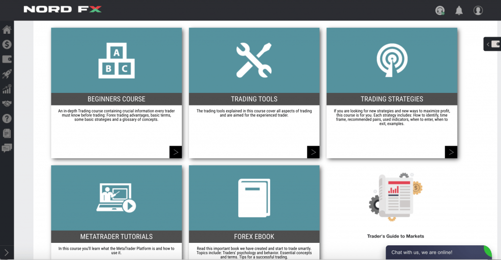 NordFX services include tutorials on strategies, MetaTrader 4 download requirements and more