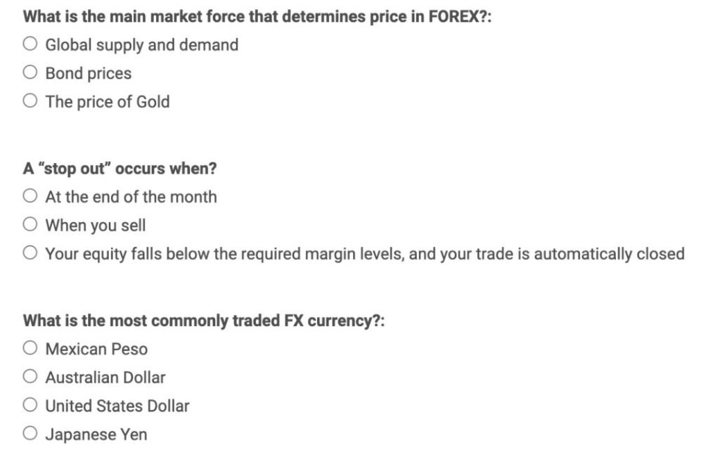 TIO Markets Trading Suitability Questionnaire