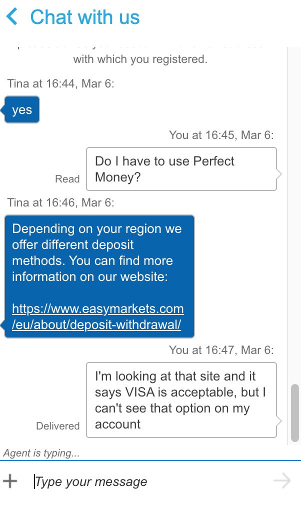 Using easyMarkets live chat support