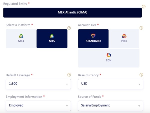 MultiBank FX account registration form