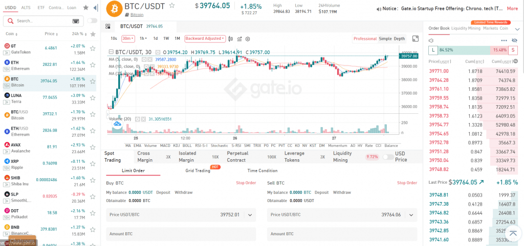 Gate.io browser-based trading platform and DeFi services hub