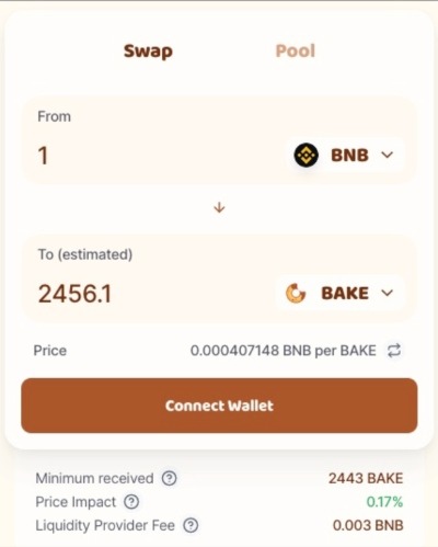 Example of crypto trade on BakerySwap