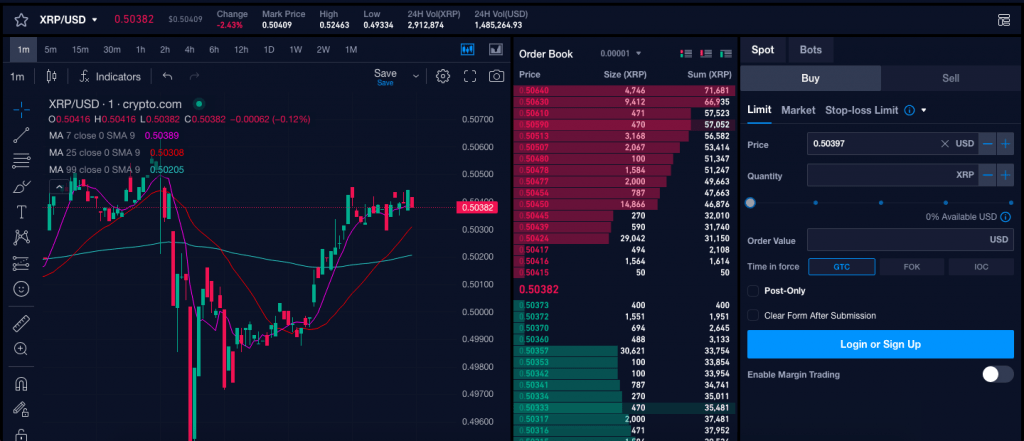 Crypto.com exchange dashboard