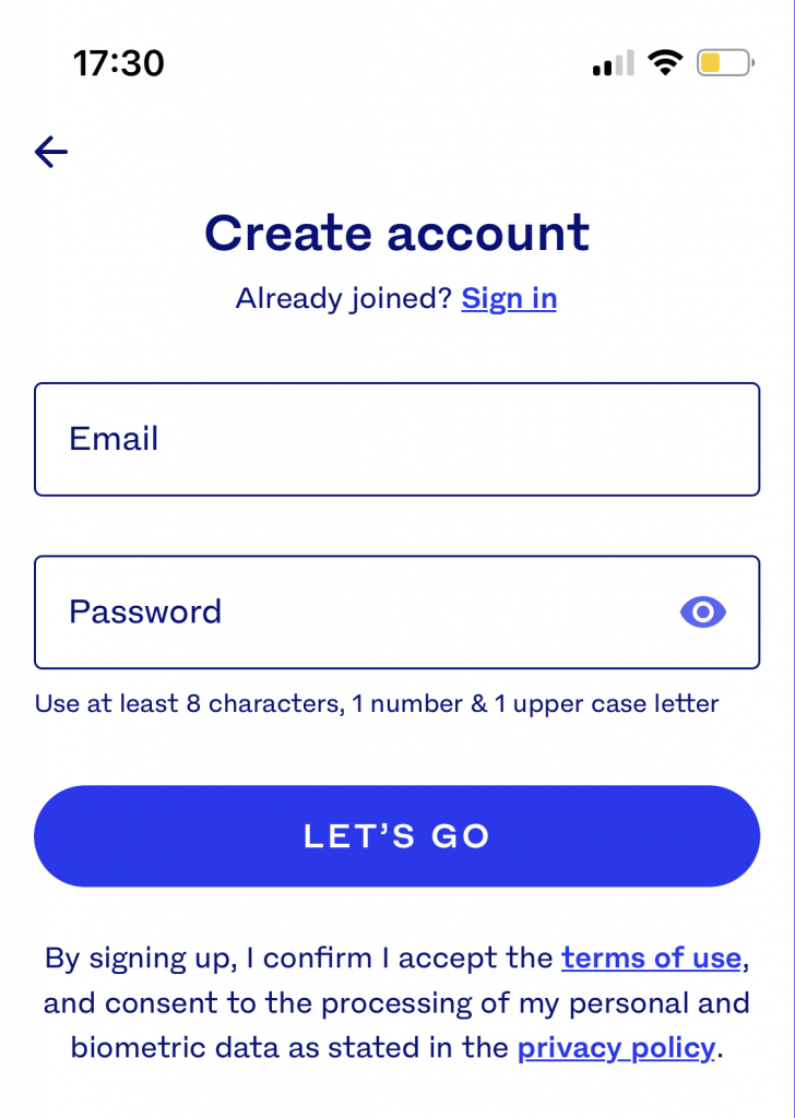 Luno account registration form