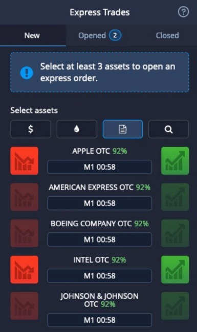 Quickly execute several trades with Pocket Option's mobile express quick trade function