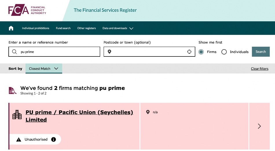 PU Prime check on FCA database