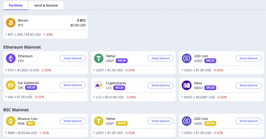 Crypto Wallet dashboard at LocalCoinSwap