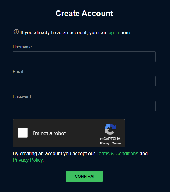 Screenshot of the Cryptobo account registration form
