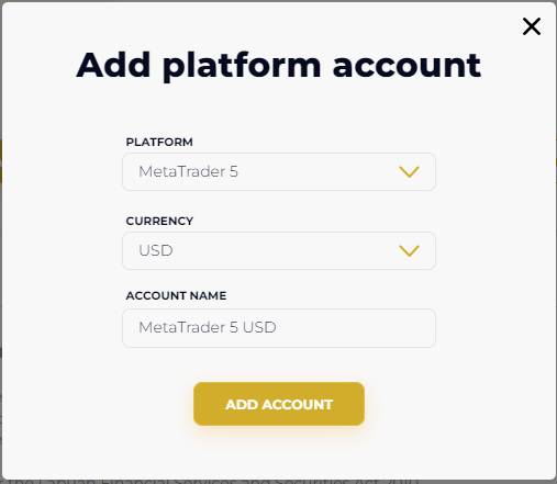 Screenshot of Golden Broker's account registration & customisation form