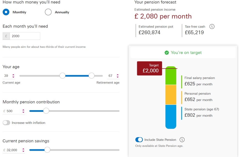 Vanguard's free pension calculator