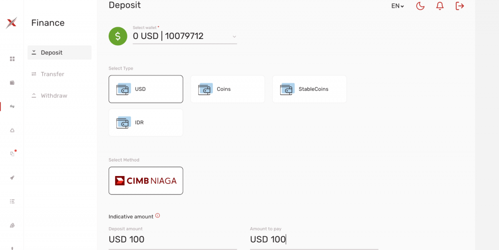 Axofa deposit funds page