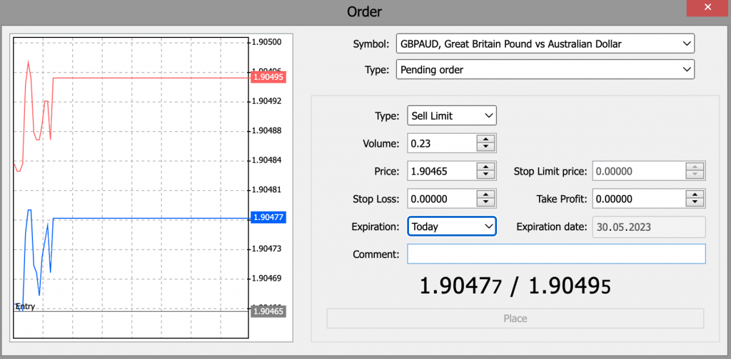 MetaTrader 5 new trade order window