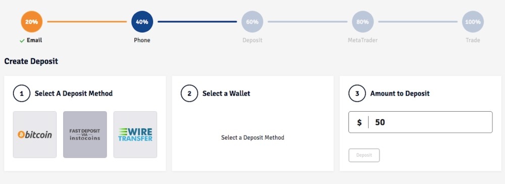 Deposit screen at CryptoRocket