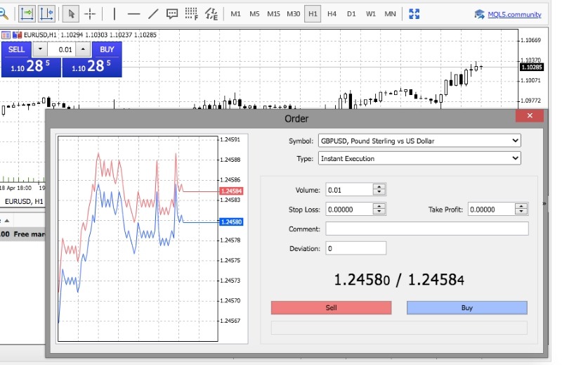 Placing a trade on Errante MT5 platform