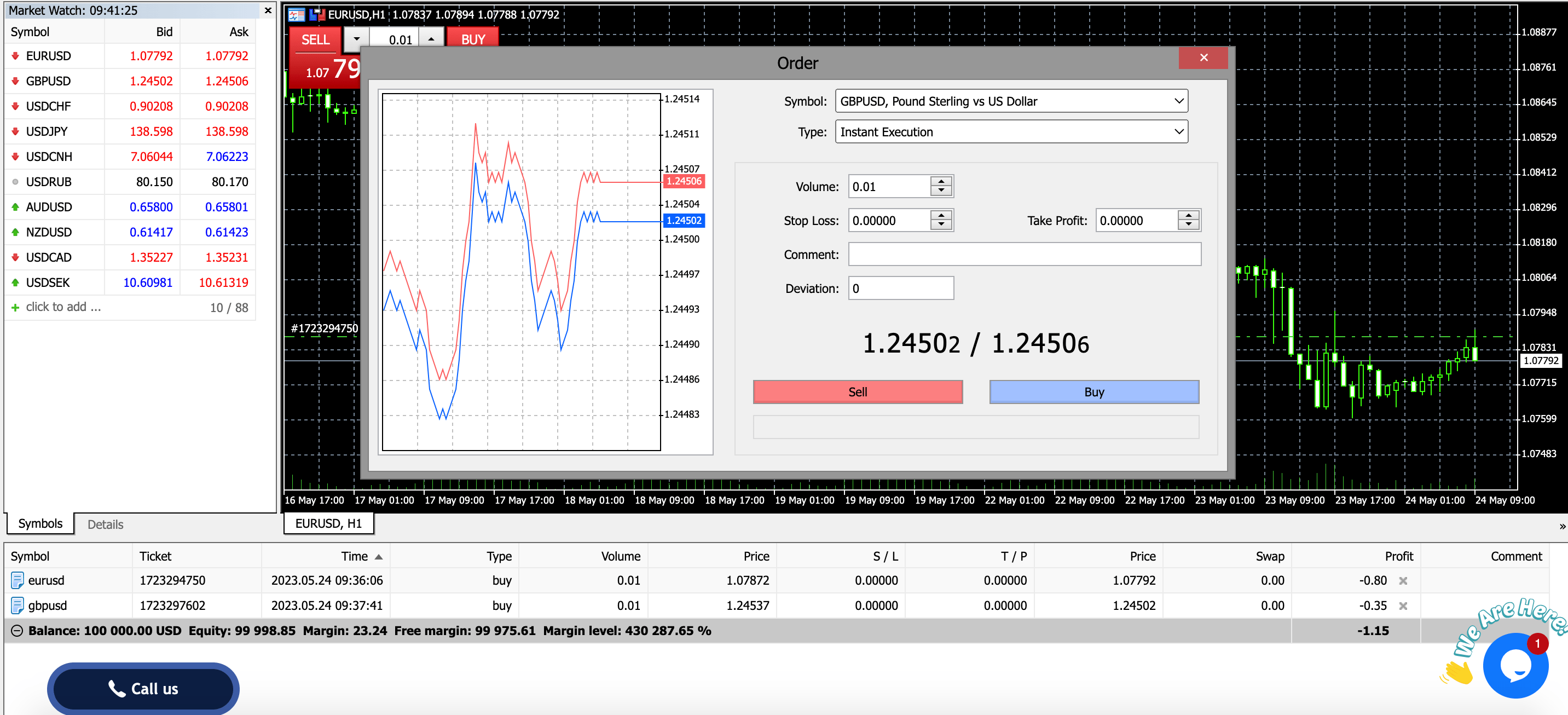 MetaTrader 5 order placement window