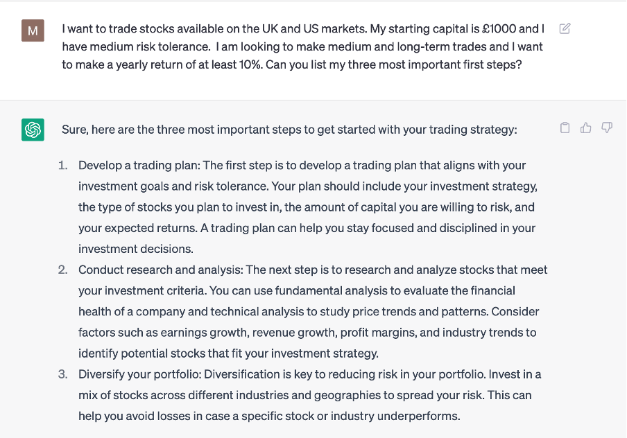 Using ChatGPT to develop an investing plan