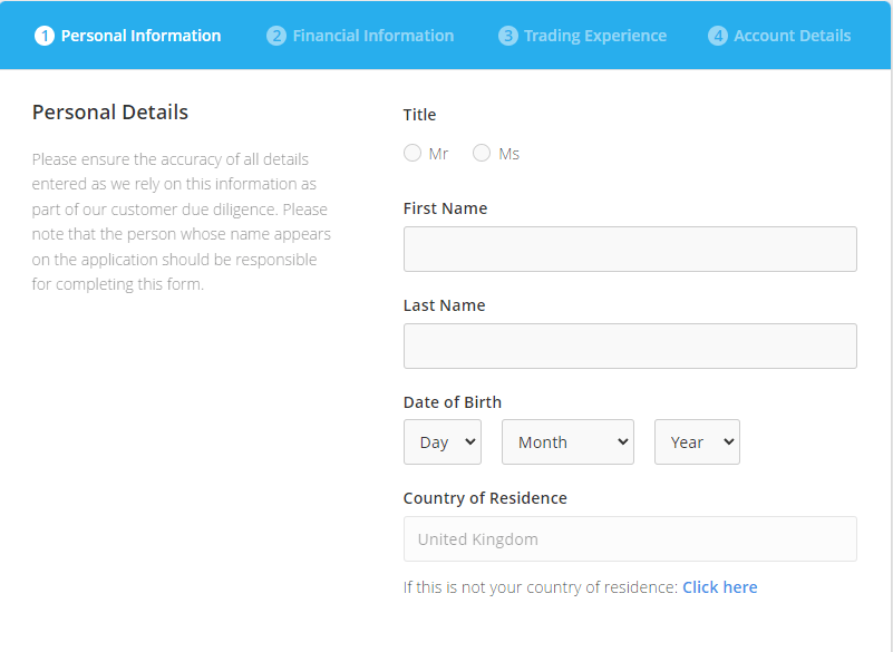 Screenshot of the BUX Markets account registration form