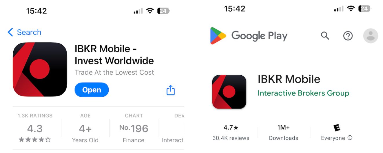 Interactive Brokers app on Apple and Android app stores