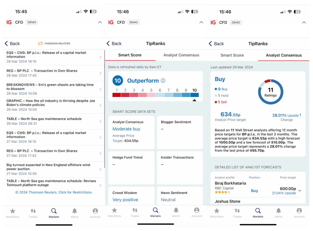 Stock trading tools in IG UK app