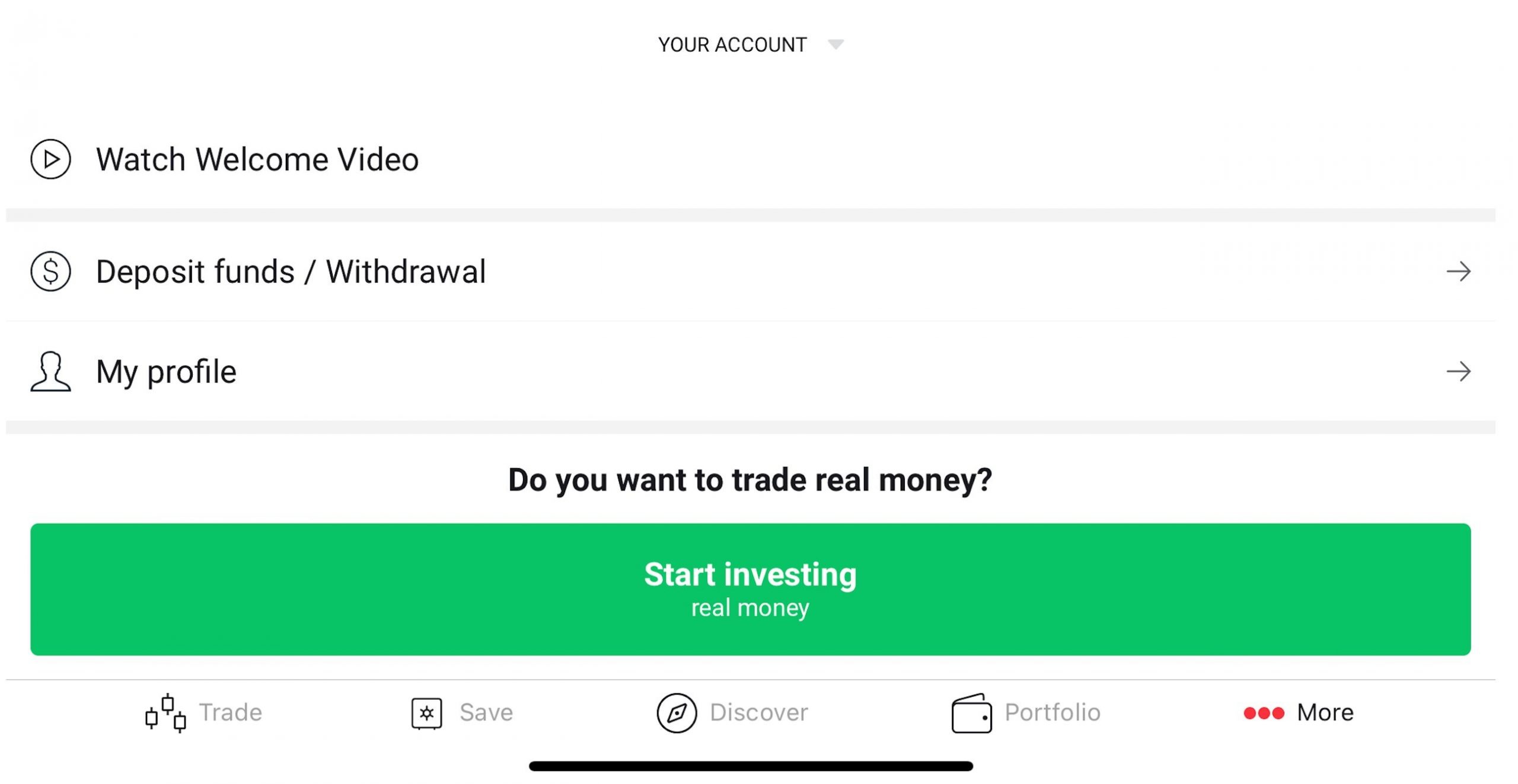 Making a deposit in XTB stock trading app