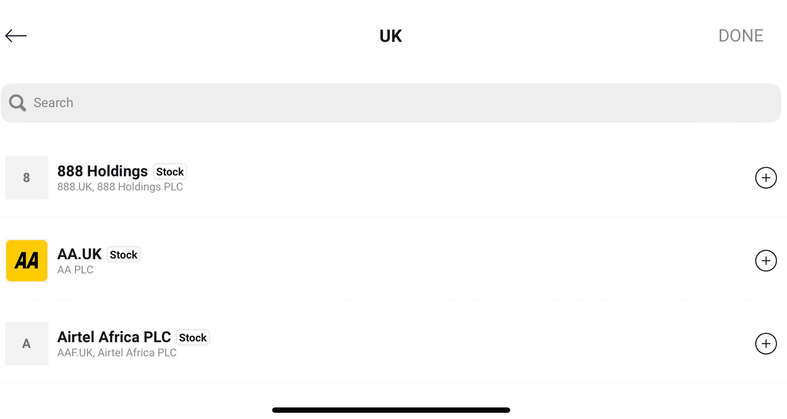List of UK stocks in the XTB trading app