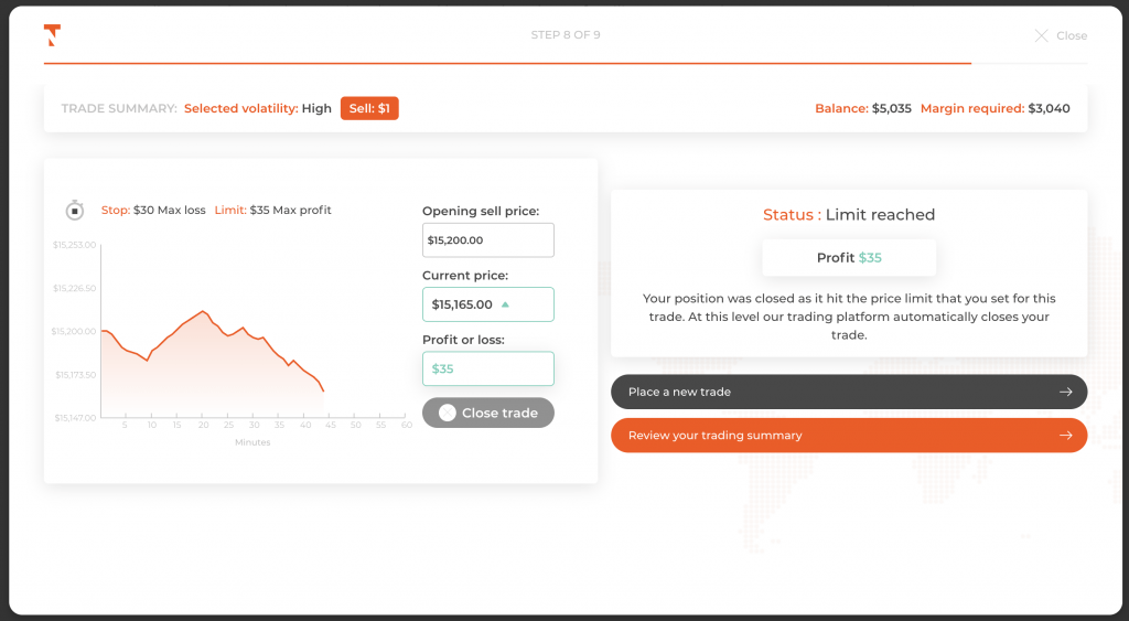 Screenshot showing TradeNation's Simulator