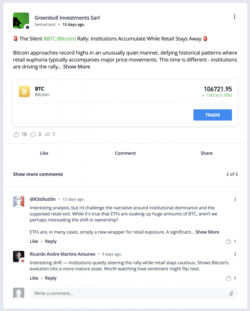 Interacting with an eToro PI