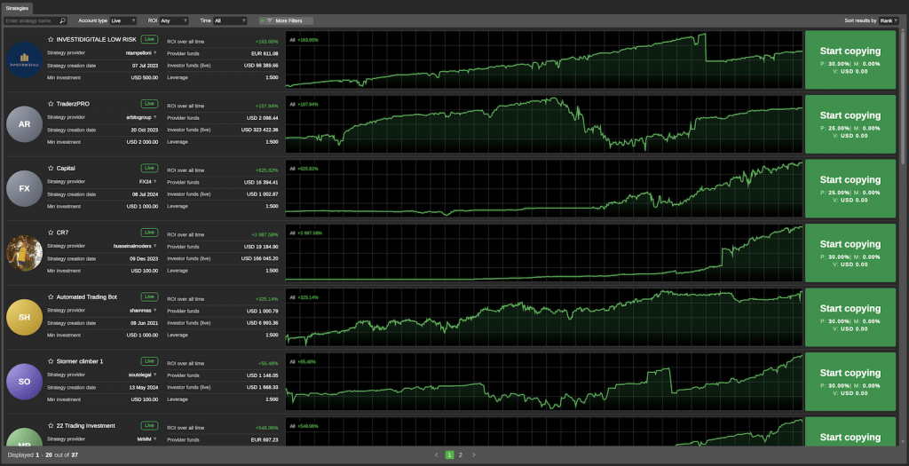 Finding strategies on cTrader copy