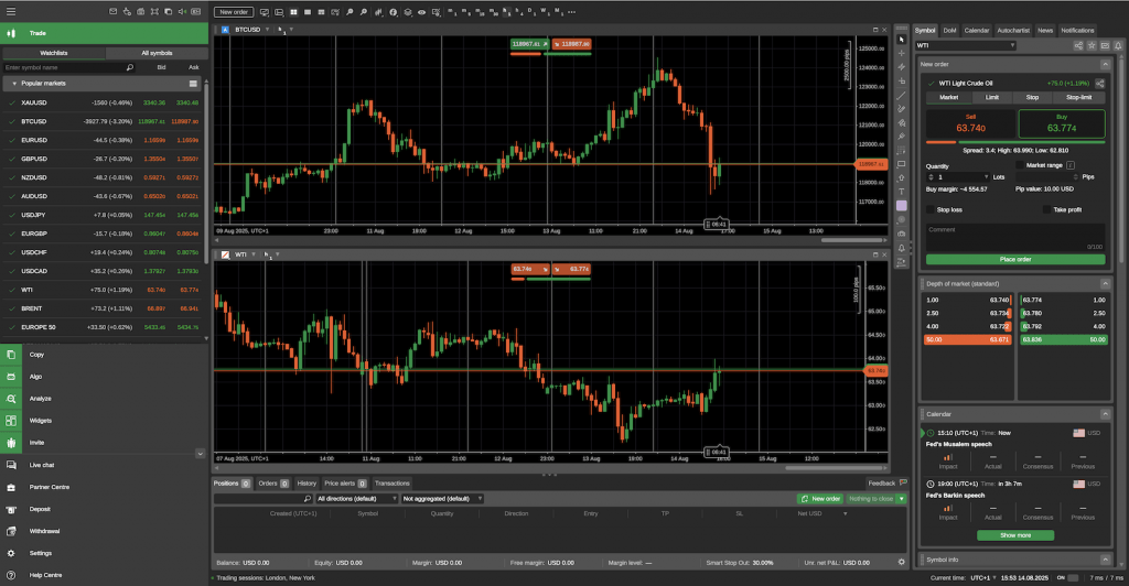 cTrader interface